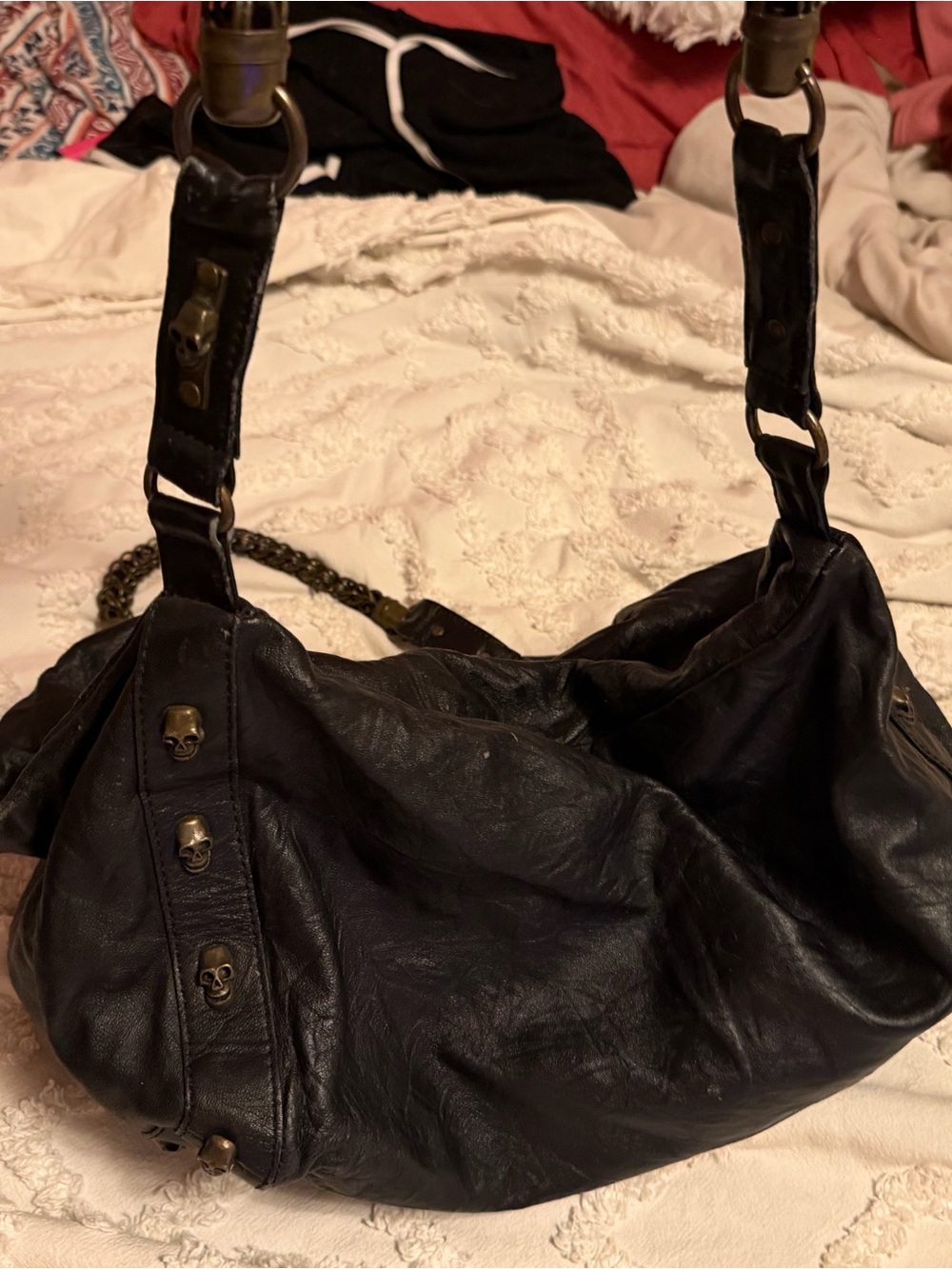 Thomas Wylde Vintage Y2K Black Leather Hobo with Chain Accents Olsen twins